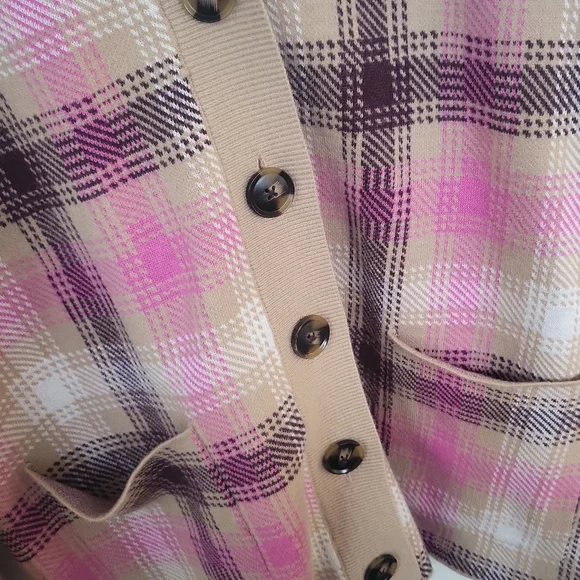 NWT Ann Taylor Preppy Tan & Pink Boyfriend Cardigan Sweater Sz L - Picture 9 of 12